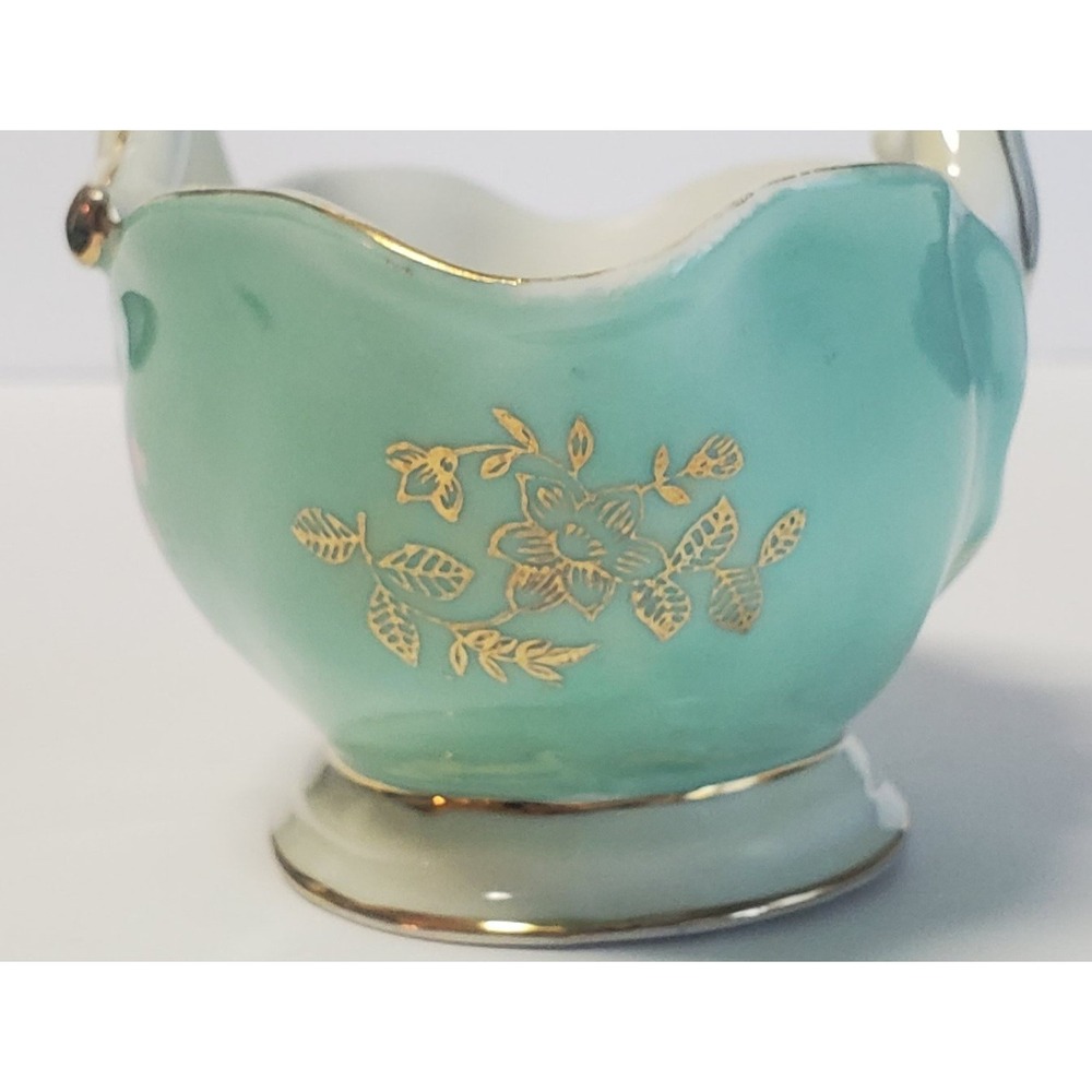VTG Norcrest Fine China Trinket Basket Aqua/Pink/White HandPaint Gold Leaf 8/156 - Picture 9 of 11